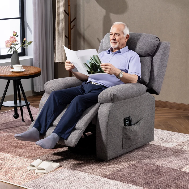 Fauteuil releveur électrique 86 x 94 x 105 cm massage chauffant aide au lever repose-pied intégré moderne en lin gris 21_0000918