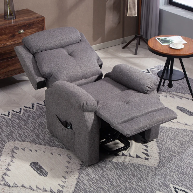 Fauteuil releveur électrique 86 x 94 x 105 cm massage chauffant aide au lever repose-pied intégré moderne en lin gris 21_0000918