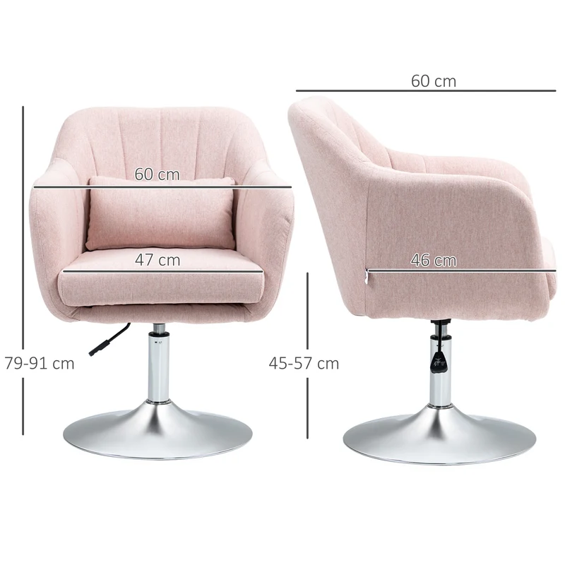 Fauteuil de salon pivotant 360° hauteur réglable et soutien lombaire 60 x 60 x 79-91 cm design contemporain en lin rose 21_0001773