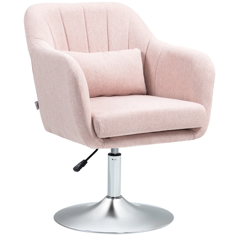 Fauteuil de salon pivotant 360° hauteur réglable et soutien lombaire 60 x 60 x 79-91 cm design contemporain en lin rose 21_0001773