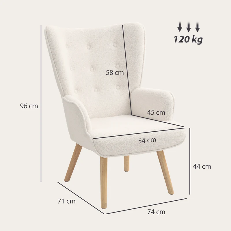 Fauteuil de salon oreilles capitonné 71 x 74 x 96 cm assise rembourrée incurvé contemporain cosy en polyester beige 21_0003537