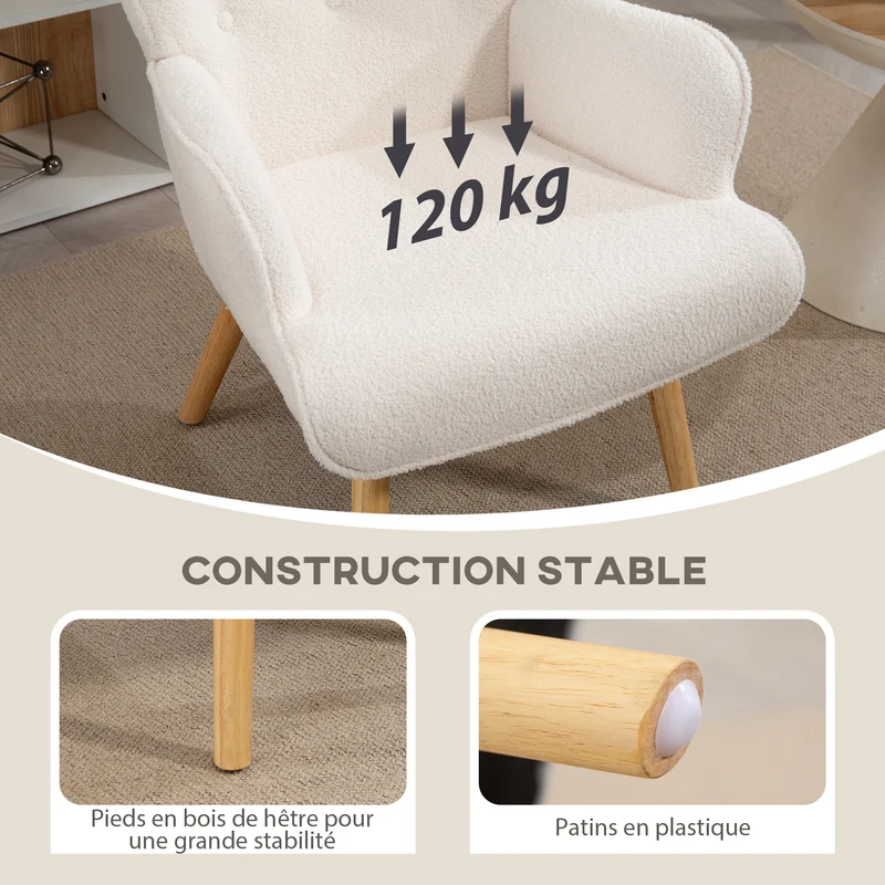 Fauteuil de salon oreilles capitonné 71 x 74 x 96 cm assise rembourrée incurvé contemporain cosy en polyester beige 21_0003537