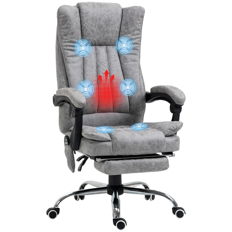 Fauteuil de bureau ergonomique rotatif 62 x 67 x 113-120 cm massant chauffant minimaliste contemporain en polyester gris 21_0006177