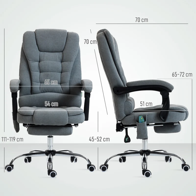 Fauteuil de bureau bien rembourré 65 x 70 x 111-119 cm massant et chauffant ergonomique moderne en tissu gris foncé 21_0006190