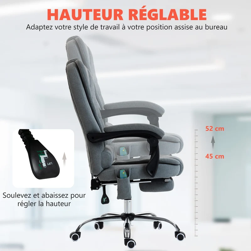 Fauteuil de bureau bien rembourré 65 x 70 x 111-119 cm massant et chauffant ergonomique moderne en tissu gris foncé 21_0006190