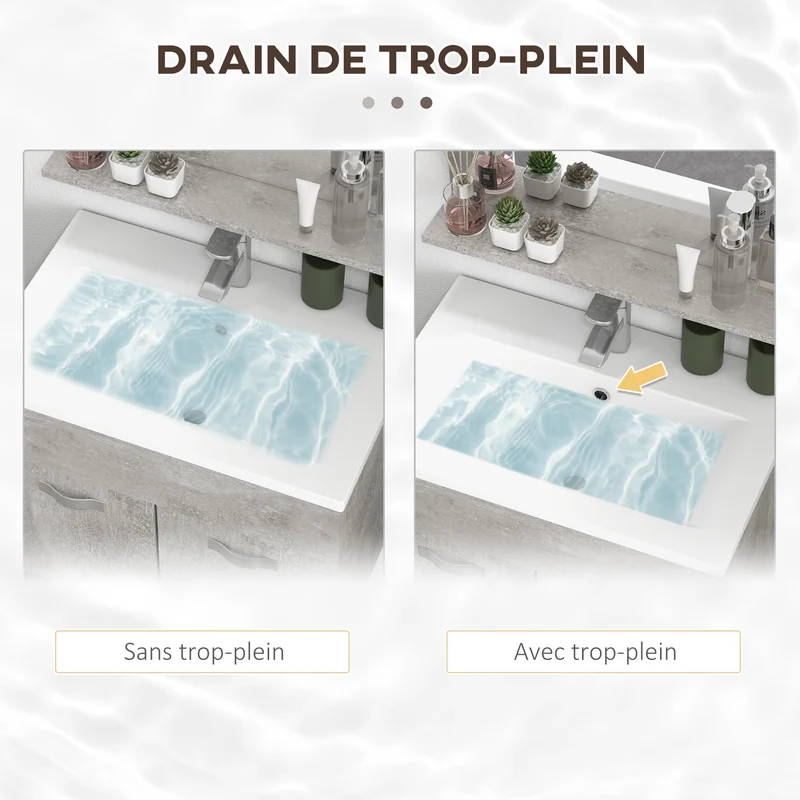 Ensemble meuble salle de bain mural 61 x 40 x 50 cm gain de rangement étagères réglables moderne épuré en bois gris 21_0001979