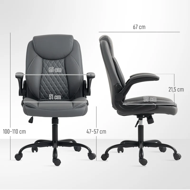 Chaise de bureau ergonomique 67 x 65 x 110 cm hauteur réglable basculante design moderne en polyuréthane gris foncé 21_0006302