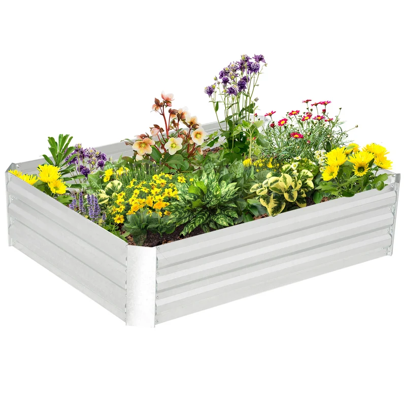 Carré potager surélevé 120 x 90 x 30 cm anti mauvaises herbes bon drainage utile design épuré en acier galvanisé argent 21_0004217