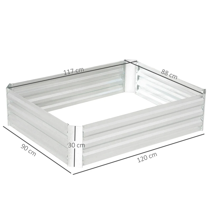 Carré potager surélevé 120 x 90 x 30 cm anti mauvaises herbes bon drainage utile design épuré en acier galvanisé argent 21_0004217