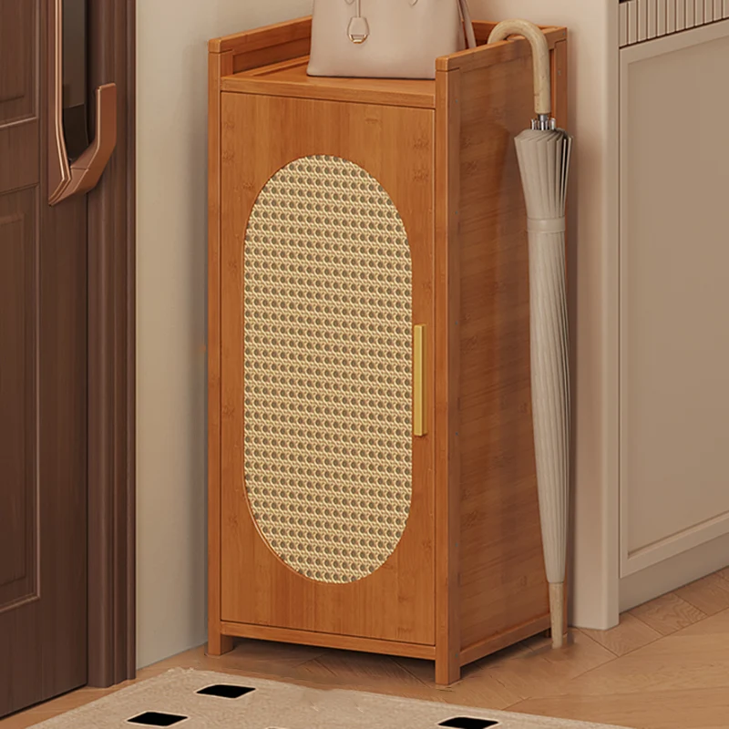 Traditional Chinese MDF Bamboo Faux Rattan Openwork Rectangular Shoe Storage 6/7/8/9-Storages For Living Room