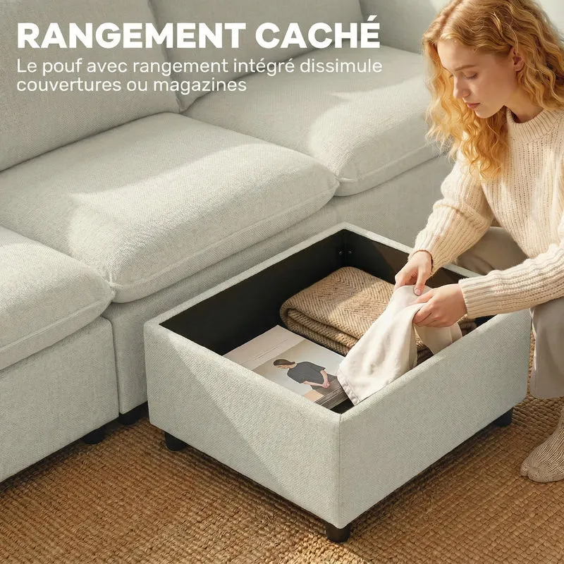 Canapé d'angle modulable 3 places pouf de rangement 212 x 125 x 84 cm confort mousse ressorts style moderne en lin crème 21_0003643