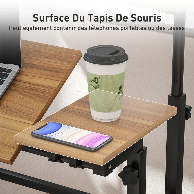 Bureau assis debout réglable sur roulettes plateau incliné mobilité 70 x 60 x 70,5-120 cm confort moderne en MDF marron 21_0002558