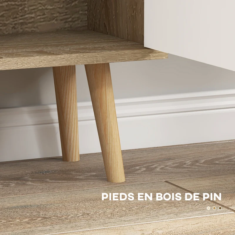 Bibliothèque salon 80 x 24 x 123 cm 4 niches 2 placards étagère réglable sécurisé scandinave finition mate en bois chêne 21_0002408