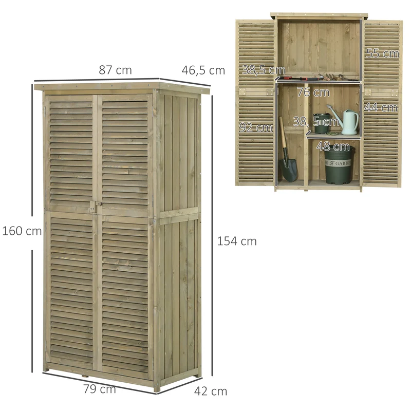 Armoire de jardin sur pieds 87 x 46.5 x 160 cm verrouillable 3 étagères contemporain rustique extérieur en bois gris 21_0004093