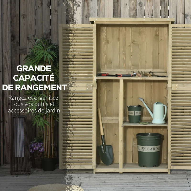 Armoire de jardin sur pieds 87 x 46.5 x 160 cm verrouillable 3 étagères contemporain rustique extérieur en bois gris 21_0004093