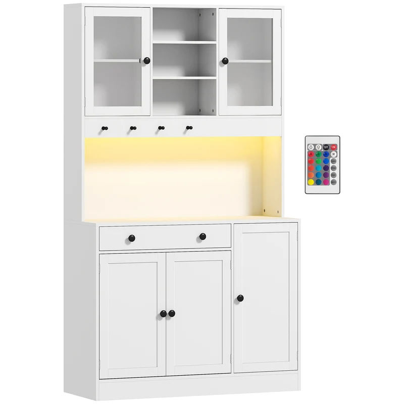 Armoire de cuisine éclairage led 103 x 40 x 180 cm nombreux rangements tiroir silencieux moderne épuré en MDF blanc 21_0003287