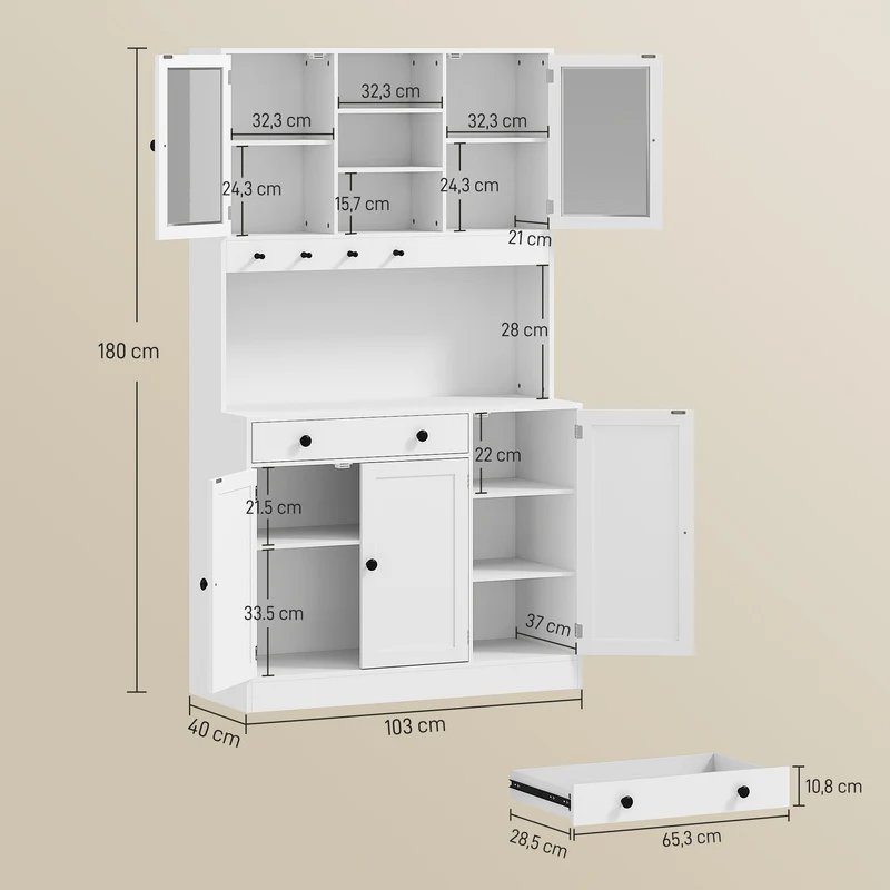 Armoire de cuisine éclairage led 103 x 40 x 180 cm nombreux rangements tiroir silencieux moderne épuré en MDF blanc 21_0003287