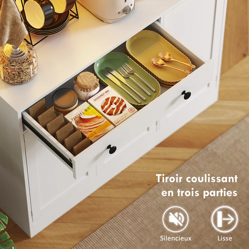 Armoire de cuisine éclairage led 103 x 40 x 180 cm nombreux rangements tiroir silencieux moderne épuré en MDF blanc 21_0003287
