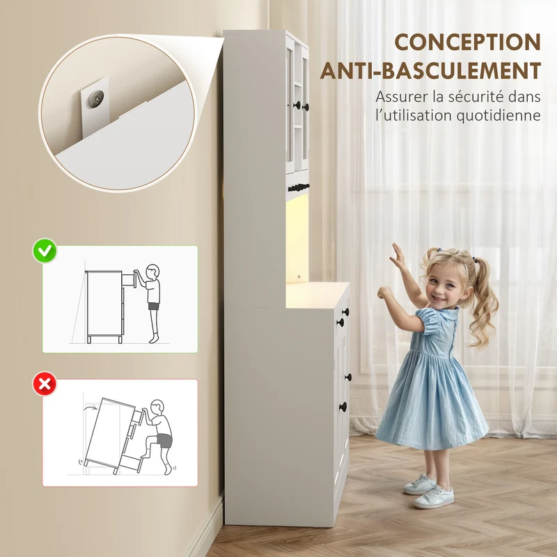 Armoire de cuisine éclairage led 103 x 40 x 180 cm nombreux rangements tiroir silencieux moderne épuré en MDF blanc 21_0003287
