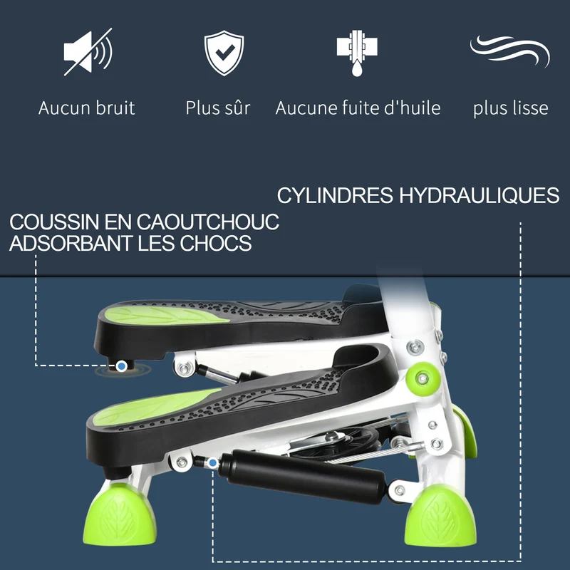 Appareil de step avec guidon pour maison 55 x 44 x 108 cm résistance réglable pédales antidérapantes épuré en acier blanc 21_0006706