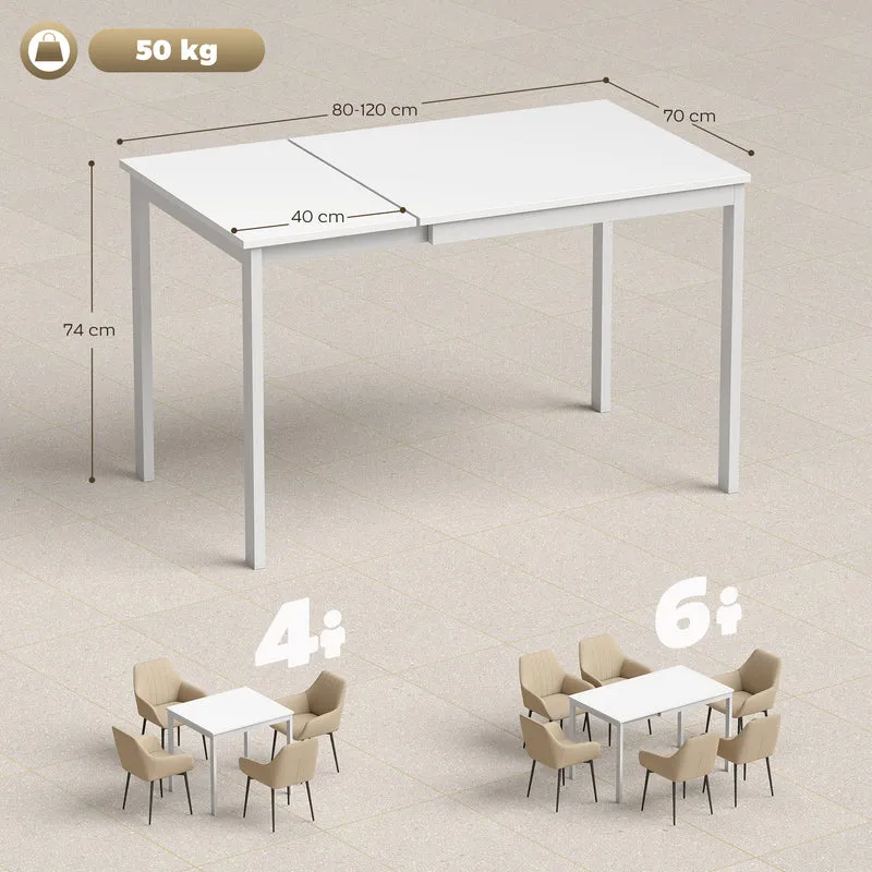 Table à manger extensible pour 4-6 personnes 120 x 70 x 74 cm gain de place extension coulissante minimaliste en MDF blanc 21_0003353