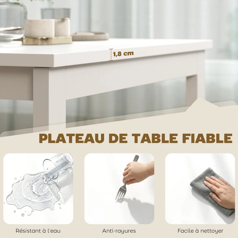 Table à manger extensible pour 4-6 personnes 120 x 70 x 74 cm gain de place extension coulissante minimaliste en MDF blanc 21_0003353