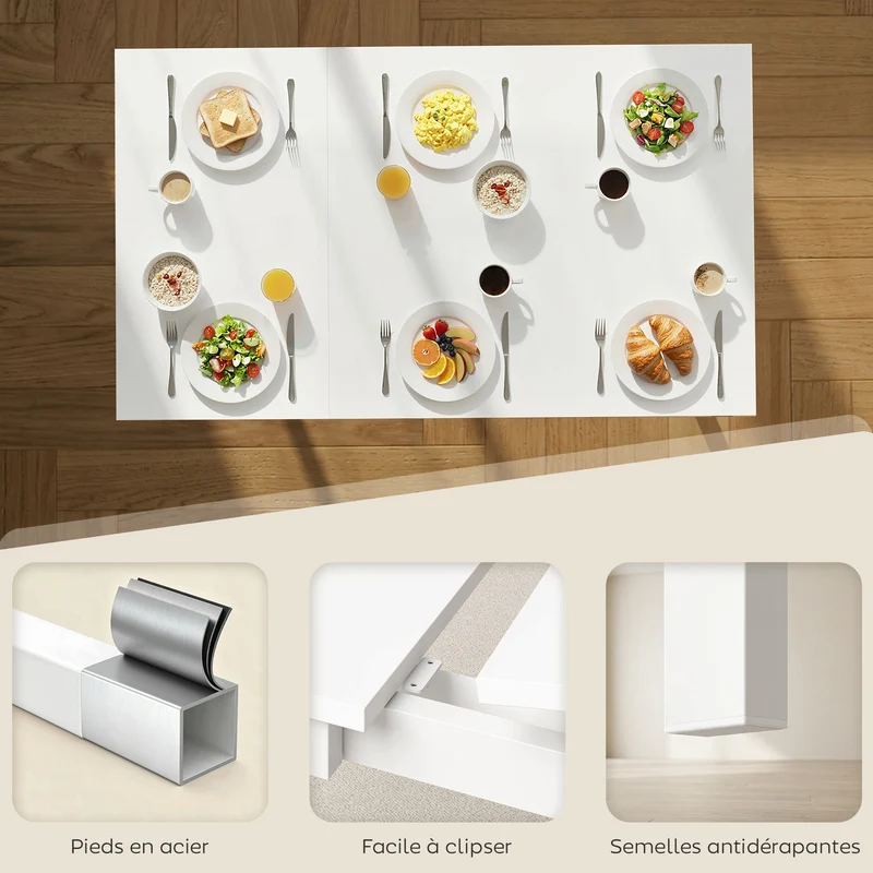Table à manger extensible pour 4-6 personnes 120 x 70 x 74 cm gain de place extension coulissante minimaliste en MDF blanc 21_0003353