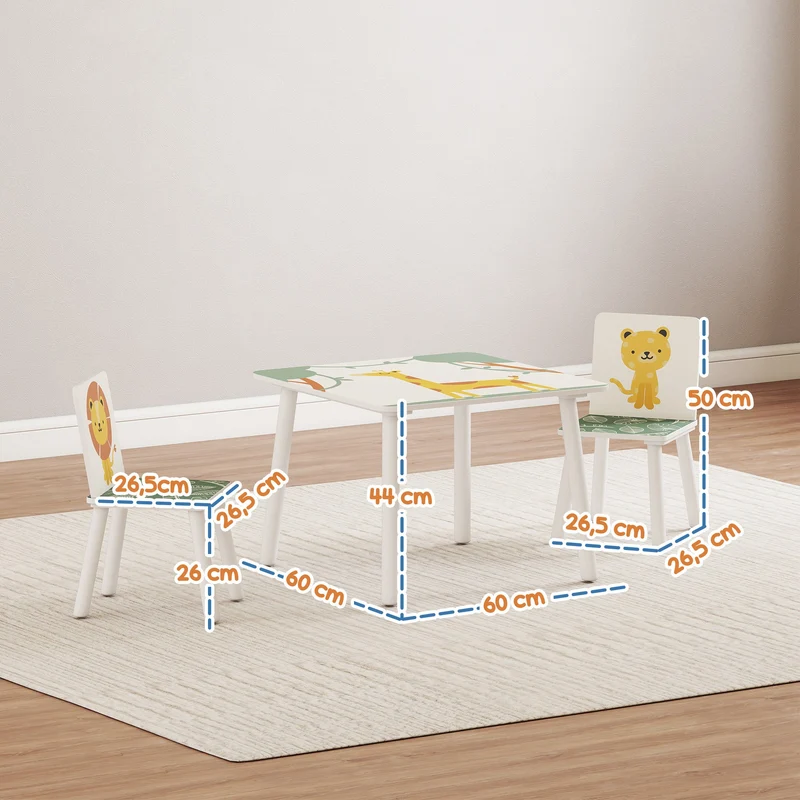 Table enfant avec 2 chaises 60 x 60 x 44 cm bords arrondis sécurité assise confortable scandinave décoratif en MDF vert 21_0000227