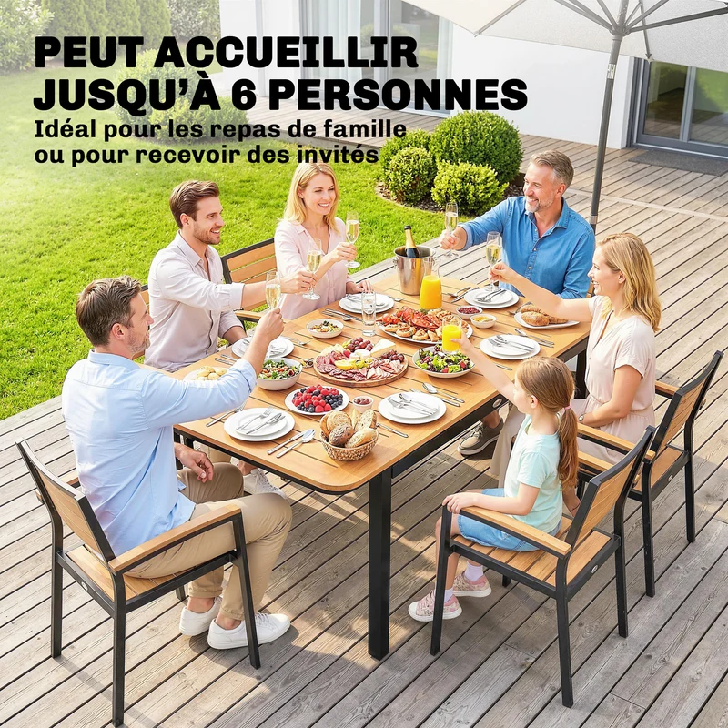 Table de jardin rectangulaire 127 x 70 x 75 cm pieds réglables résistant aux intempéries design en bois composite marron 21_0005366