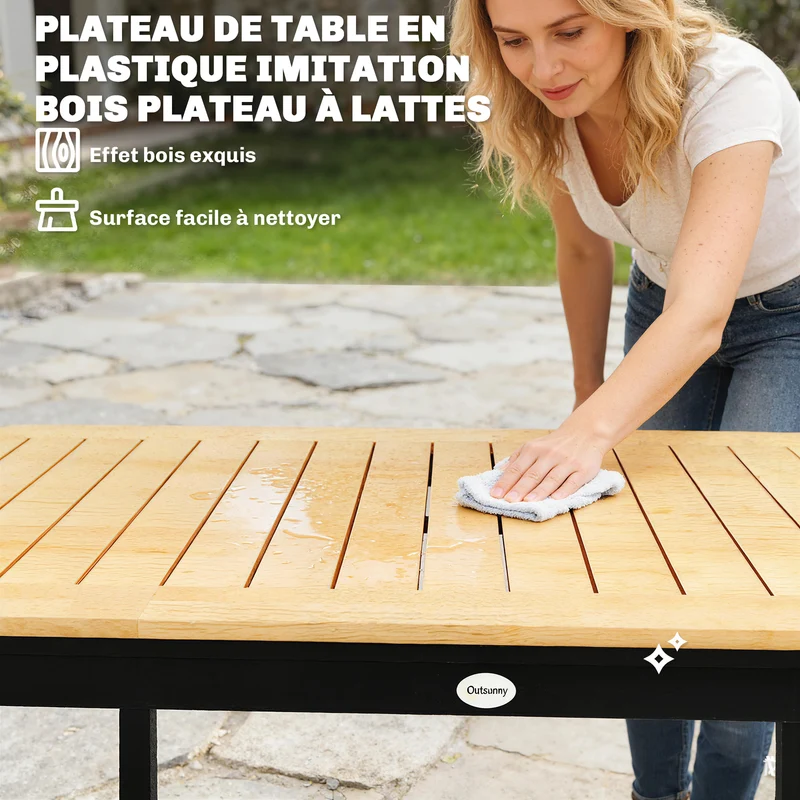 Table de jardin rectangulaire 127 x 70 x 75 cm pieds réglables résistant aux intempéries design en bois composite marron 21_0005366