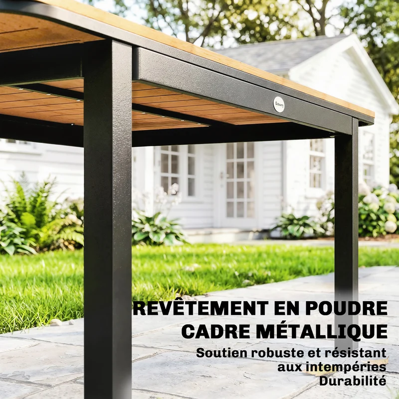 Table de jardin rectangulaire 127 x 70 x 75 cm pieds réglables résistant aux intempéries design en bois composite marron 21_0005366