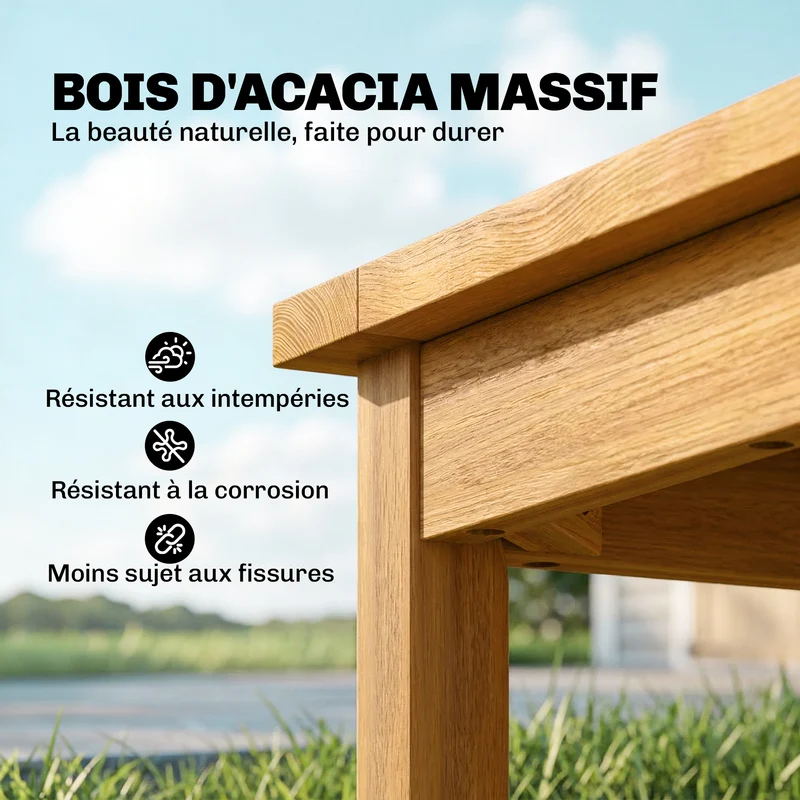 Table basse de jardin carrée 48 x 48 x 46 cm plateau à lattes pieds réglables extérieur rustique en bois d'acacia teck 21_0005345
