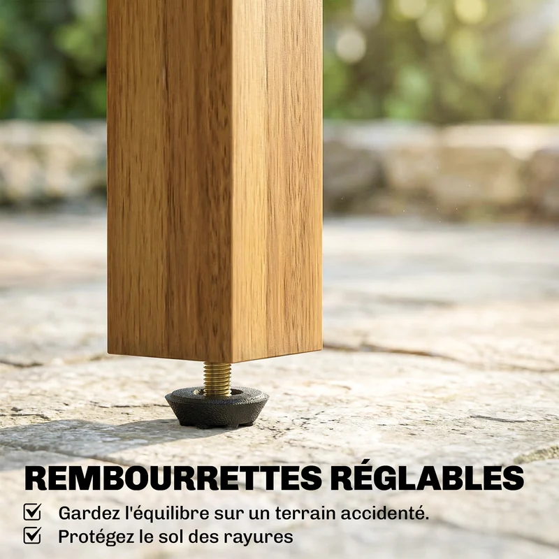 Table basse de jardin carrée 48 x 48 x 46 cm plateau à lattes pieds réglables extérieur rustique en bois d'acacia teck 21_0005345