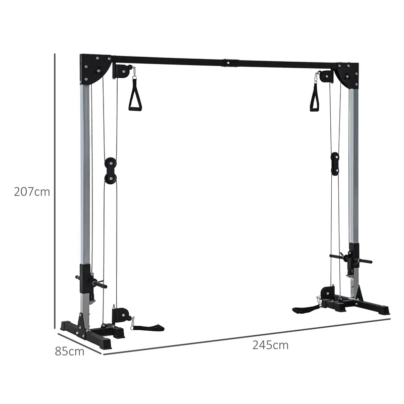 Station musculation double poulie vis à vis 245 x 85 x 207 cm 4 prises polyvalent charge 120 kg industriel en acier noir 21_0006828