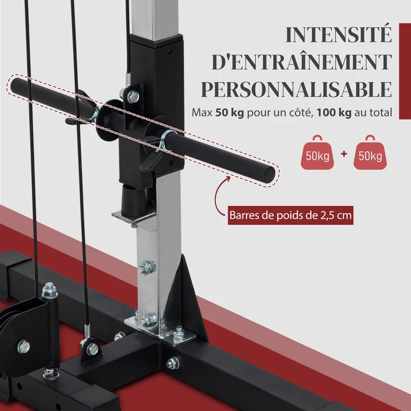 Station musculation double poulie vis à vis 245 x 85 x 207 cm 4 prises polyvalent charge 120 kg industriel en acier noir 21_0006828