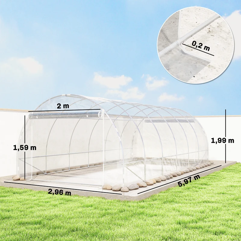 Serre tunnel de jardin 296 x 597 x 199 cm protection uv portes enroulables moderne contemporain en acier transparent 21_0005589