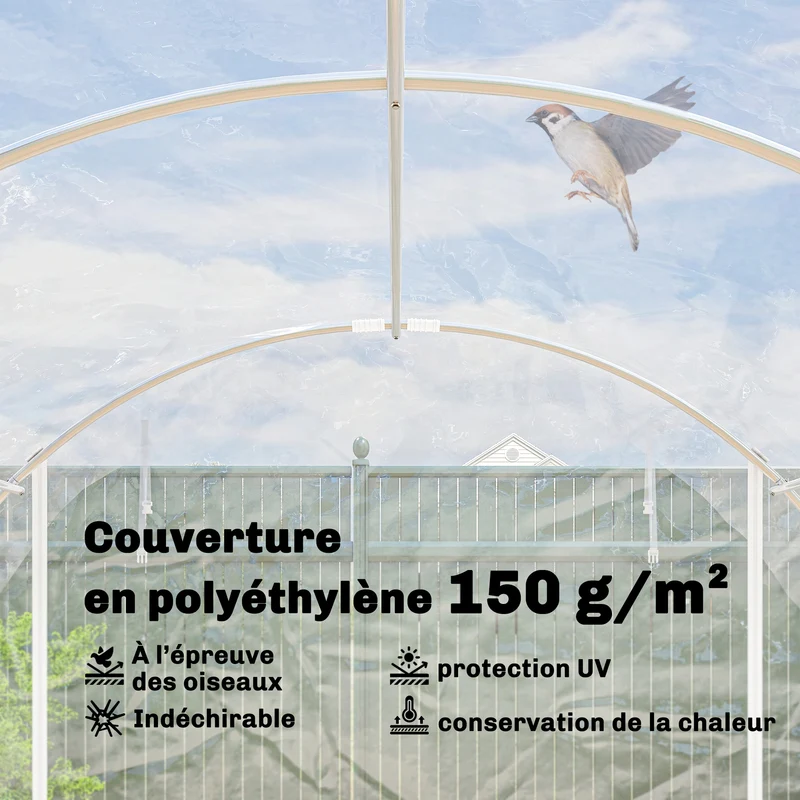 Serre tunnel de jardin 296 x 597 x 199 cm protection uv portes enroulables moderne contemporain en acier transparent 21_0005589
