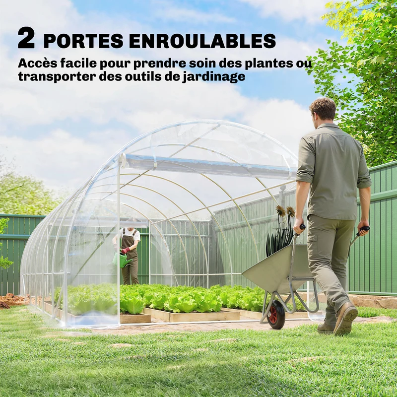 Serre tunnel de jardin 296 x 597 x 199 cm protection uv portes enroulables moderne contemporain en acier transparent 21_0005589