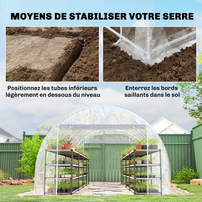 Serre tunnel de jardin 296 x 597 x 199 cm protection uv portes enroulables moderne contemporain en acier transparent 21_0005589