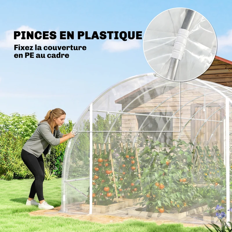 Serre tunnel de jardin 296 x 597 x 199 cm protection uv portes enroulables moderne contemporain en acier transparent 21_0005589