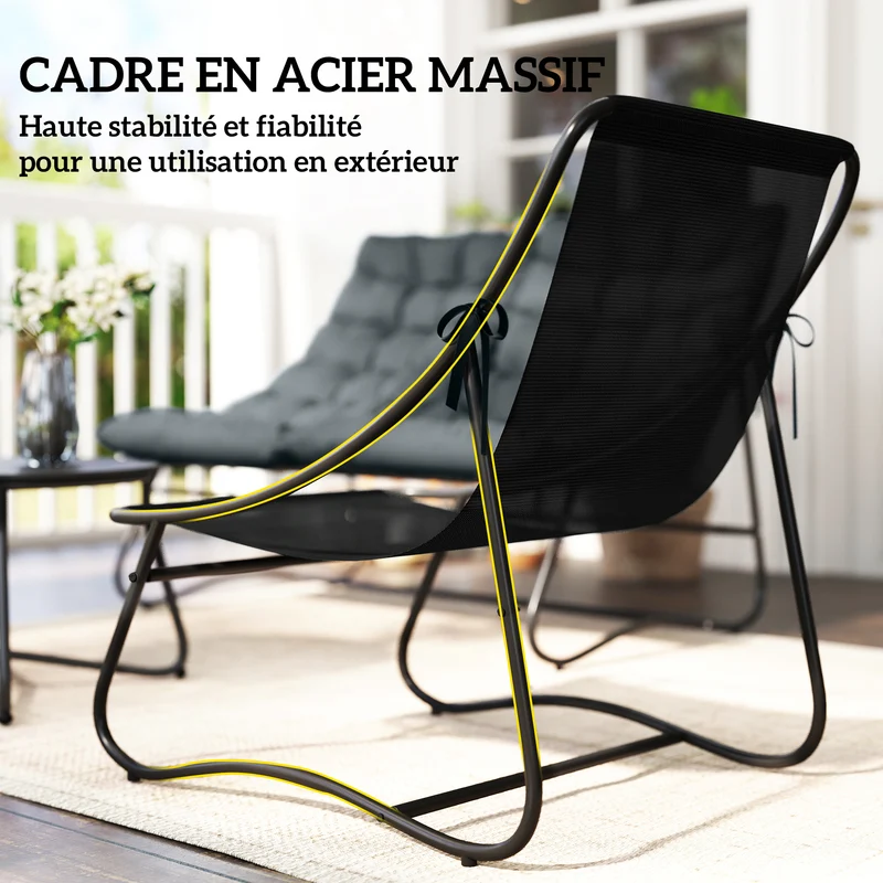 Salon de jardin 4 pièces canapé 122 x 87 x 85 cm coussins épais 8 cm confortable design contemporain en textilène gris 21_0005256