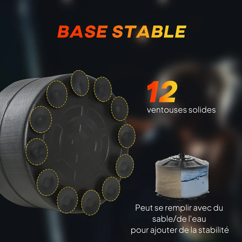 Sac de frappe sur pied 4 en 1 88 x 50 x 160-230 cm réglable base lestable ventouses design moderne en polyuréthane noir 21_0006784