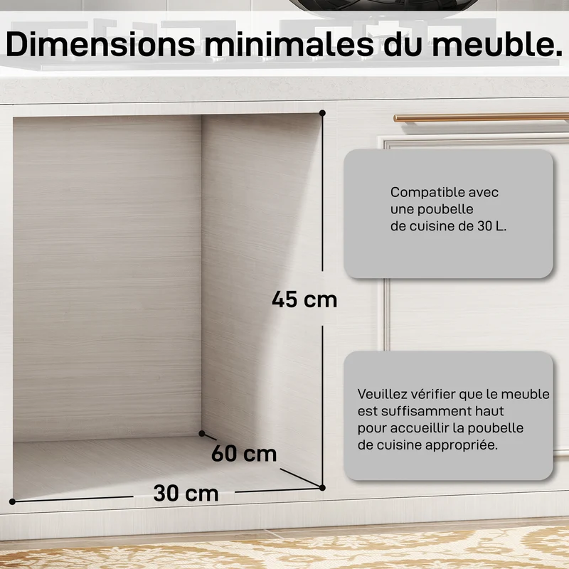 Poubelle coulissante sous évier 52 x 26 x 40.8 cm tri 2 compartiments gain de place moderne épuré en plastique gris 21_0005948
