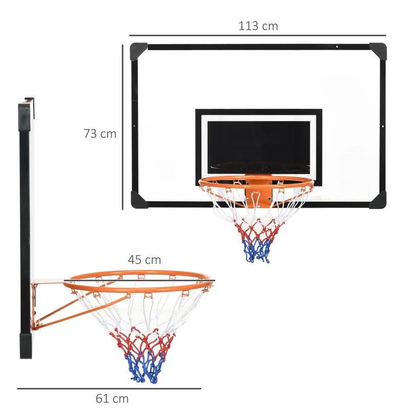 Panier de basket mural 113 x 61 x 73 cm hauteur réglable et panneau incassable industriel contemporain en acier noir 21_0006612