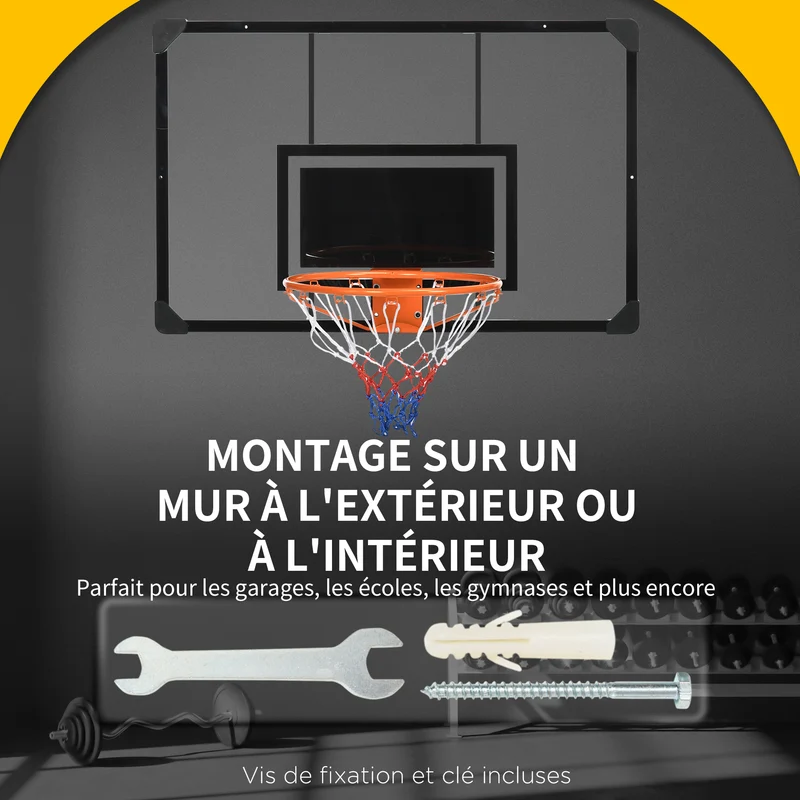 Panier de basket mural 113 x 61 x 73 cm hauteur réglable et panneau incassable industriel contemporain en acier noir 21_0006612