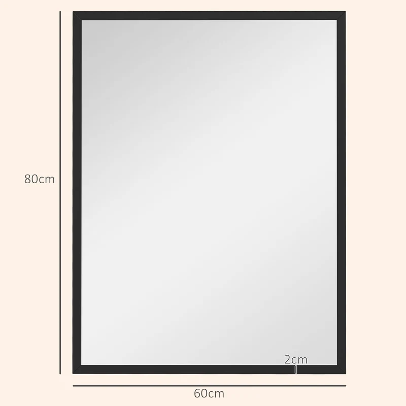 Miroir rectangulaire mural 80 x 60 cm illumine et agrandit l'espace design contemporain épuré fixation facile en MDF noir 21_0001357