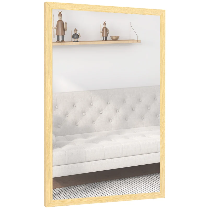 Miroir mural rectangulaire 60 x 40 cm illumine fixation double polyvalent pour entrée moderne épuré en MDF bois naturel 21_0001354