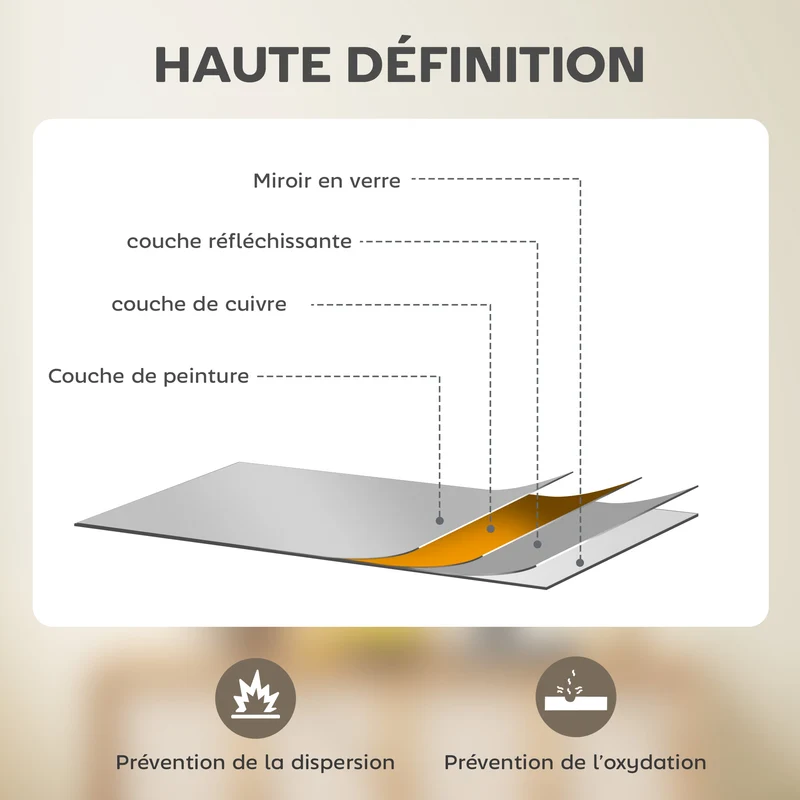 Miroir mural rectangulaire 60 x 40 cm illumine fixation double polyvalent pour entrée moderne épuré en MDF bois naturel 21_0001354