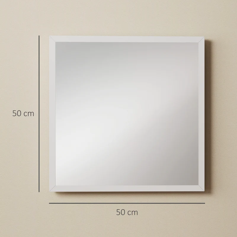 Miroir mural carré 50 x 50 x 2 cm pose horizontale et verticale illumine et agrandit moderne épuré salon en MDF blanc 21_0001352
