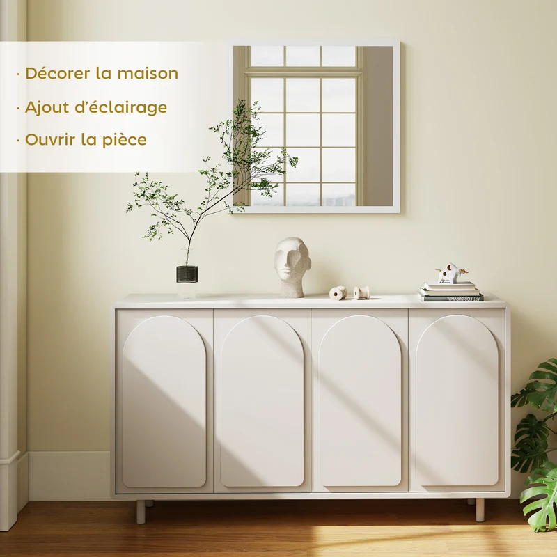 Miroir mural carré 50 x 50 x 2 cm pose horizontale et verticale illumine et agrandit moderne épuré salon en MDF blanc 21_0001352